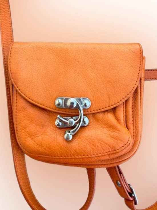 Sundance Handbags - Sundance Italy Orange Pebbled Leather Mini Crossbody Boho Festival Pocket Purse